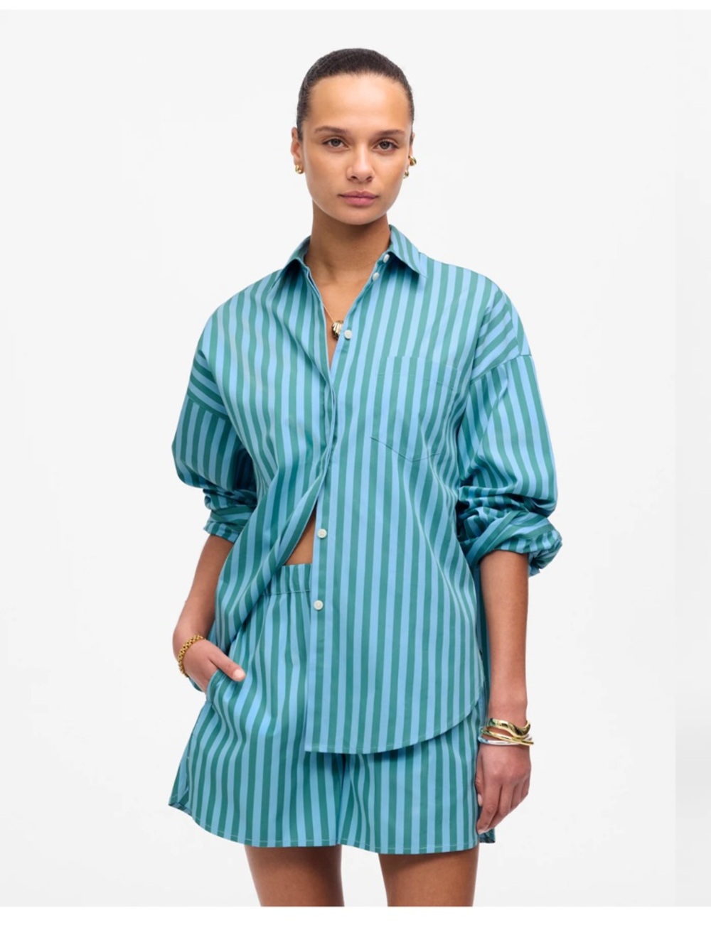 Madewell Aqua and Teal Striped Button-Down Shirt